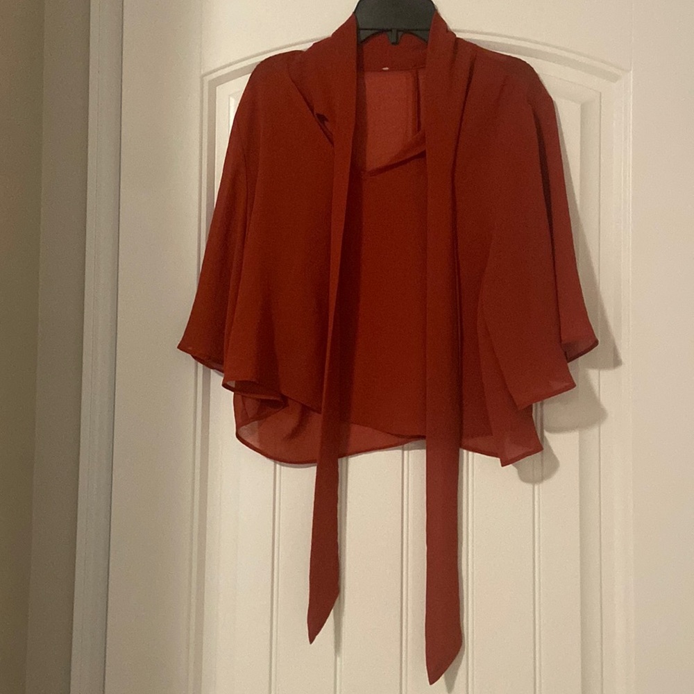 burnt orange blouse